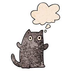 cartoon cat and thought bubble in grunge texture pattern style