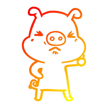 recommend clip art: warm gradient line drawing cartoon angry pig