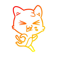warm gradient line drawing cartoon cat hissing