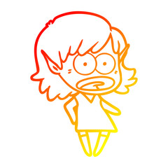 warm gradient line drawing cartoon shocked elf girl