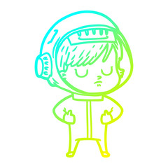 cold gradient line drawing cartoon astronaut woman