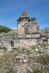 Naklejka premium Tlos is an ancient ruined Lycian hilltop citadel near the resort town of Fethiye in the Mugla Province of southern Turkey