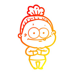 warm gradient line drawing cartoon happy old woman