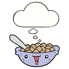 cute cartoon bowl of cereal and thought bubble