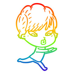 rainbow gradient line drawing cartoon woman