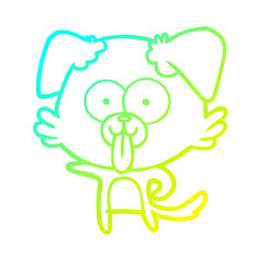 cold gradient line drawing cartoon dog with tongue sticking out
