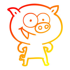 warm gradient line drawing cheerful pig cartoon