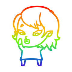 rainbow gradient line drawing cute cartoon vampire girl