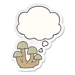 cartoon mushroom and thought bubble as a printed sticker