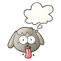 cartoon dog face panting and thought bubble in smooth gradient style