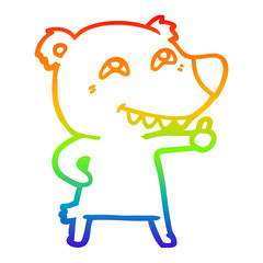 rainbow gradient line drawing cartoon polar bear giving thumbs up sign