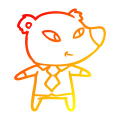 warm gradient line drawing cute cartoon bear in office clothes