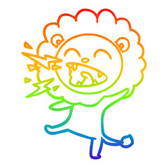 rainbow gradient line drawing cartoon roaring lion