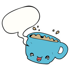 cartoon cup of coffee and speech bubble