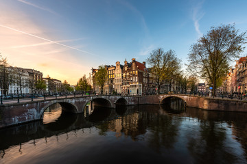 Netherlands traditional houses and Amsterdam canal in Amsterdam ,Netherlands.