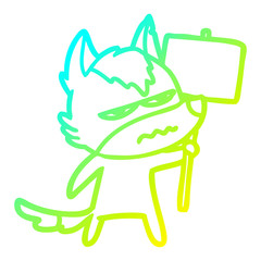 Obraz premium cold gradient line drawing cartoon annoyed wolf