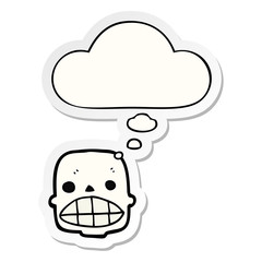 cartoon skull and thought bubble as a printed sticker