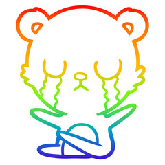 rainbow gradient line drawing crying cartoon bear