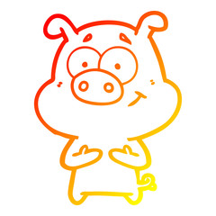 warm gradient line drawing happy cartoon pig
