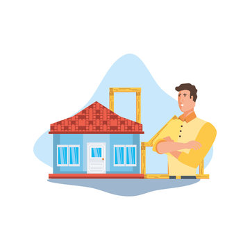 Isolated avatar man and house design