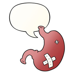 cartoon stomach and speech bubble in smooth gradient style