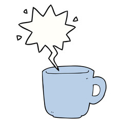 cartoon coffee cup and speech bubble