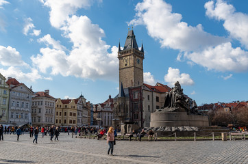 Obraz premium Old square with tower and monument