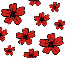 Obraz premium Flowers red decorative colorful blossom blooming pattern plants summer nature on white background floral botanical illustration