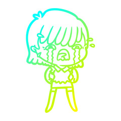 cold gradient line drawing cartoon girl crying