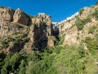 Background view of the valley, rock and Ponte Nuevo in Ronda, Spain