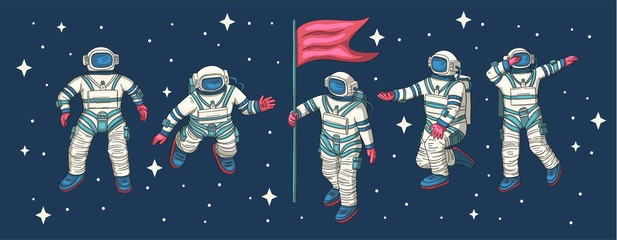Astronaut vector set. © trihubova