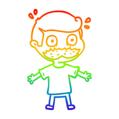 rainbow gradient line drawing cartoon man with mustache shocked