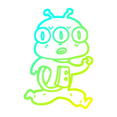 cold gradient line drawing cartoon three eyed alien