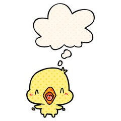 cartoon happy bird and thought bubble in comic book style