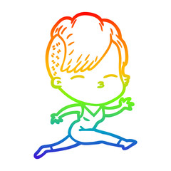 rainbow gradient line drawing cartoon girl leaping