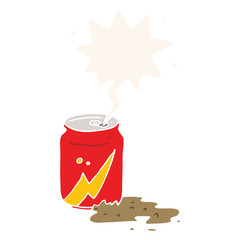 cartoon can of soda and speech bubble in retro style