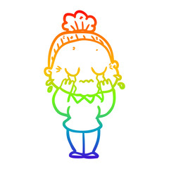 rainbow gradient line drawing cartoon crying old lady