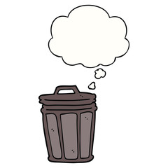 cartoon trash can and thought bubble
