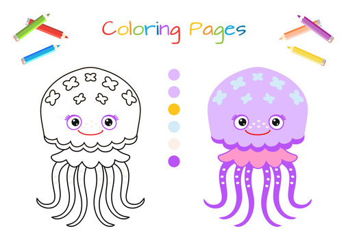 Funny little jellyfish. Educational game for children. Cartoon vector illustration