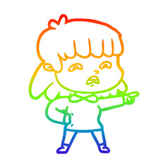 rainbow gradient line drawing cartoon worried woman