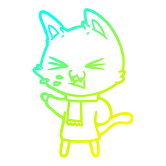 cold gradient line drawing cartoon cat hissing