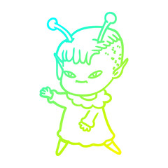 cold gradient line drawing cute cartoon alien girl