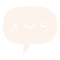 cartoon cute happy face and speech bubble in retro style