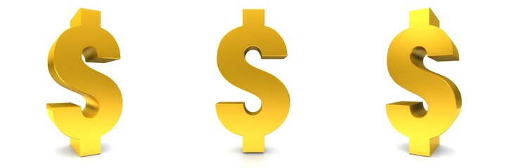 dollar sign golden 3d rendering symbol icon set