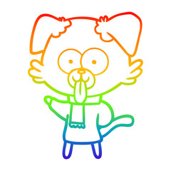 rainbow gradient line drawing cartoon dog in winter clothes