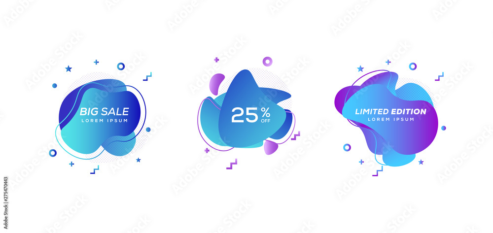 Poster set of liquid color abstract geometric shapes. fluid gradient elements for minimal banner, logo, soc