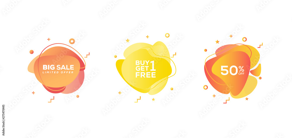 Poster set of liquid color abstract geometric shapes. fluid gradient elements for minimal banner, logo, soc