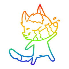 rainbow gradient line drawing cartoon crying wolf