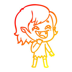 warm gradient line drawing cartoon laughing vampire girl