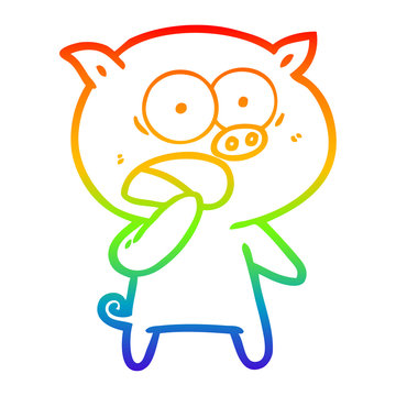 recommend clip art: rainbow gradient line drawing shocked pig cartoon